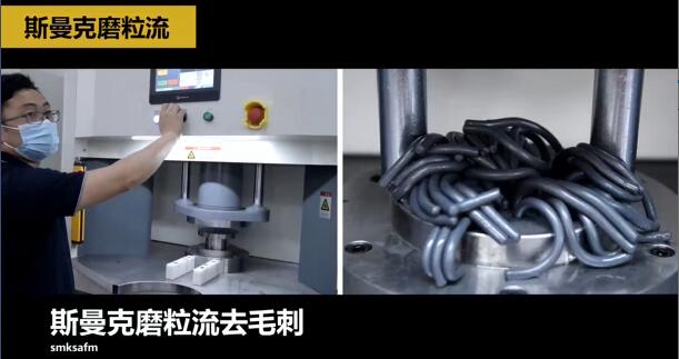 液壓內(nèi)嚙合齒輪側(cè)壁上的小孔去毛刺，磨粒流比人工快幾十倍